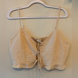 AERIE Beige Tie-Up Ruffle Hem Cropped Cami
